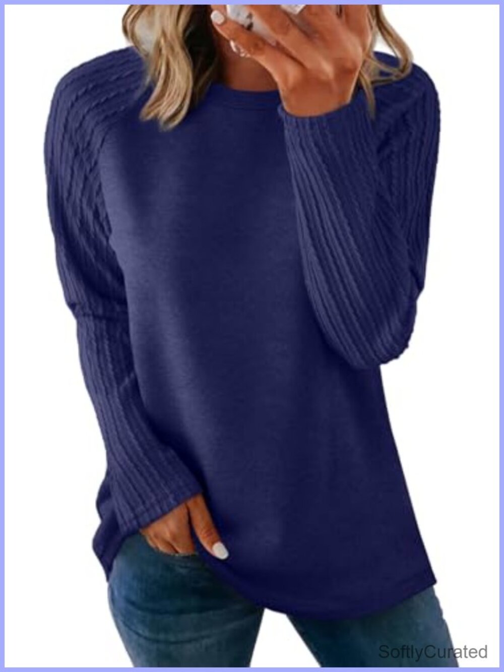 Oversized Crewneck Tunic Sweatshirt Long Sleeve Cable Knit Pullover